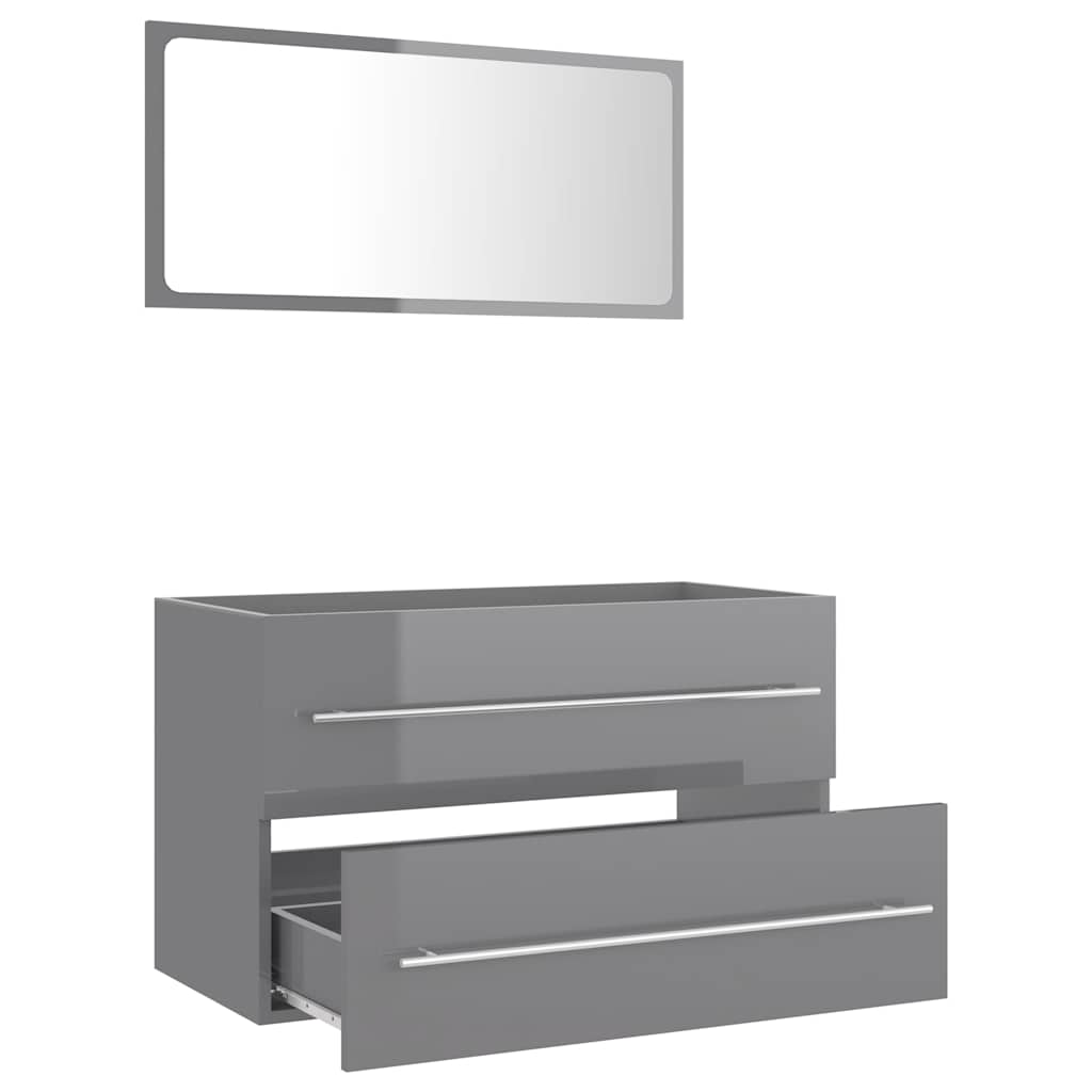 2-piece bathroom furniture set high-gloss gray wood material