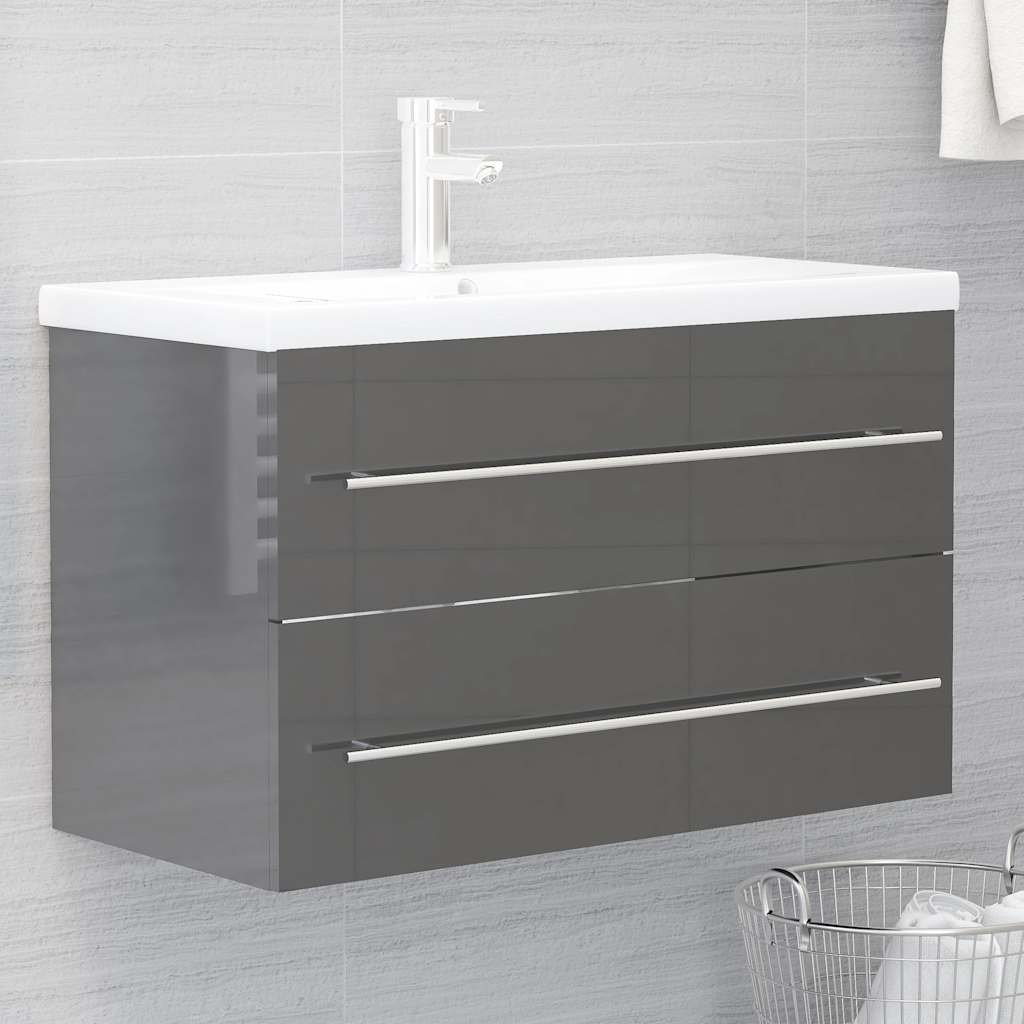 2-piece bathroom furniture set high-gloss gray wood material