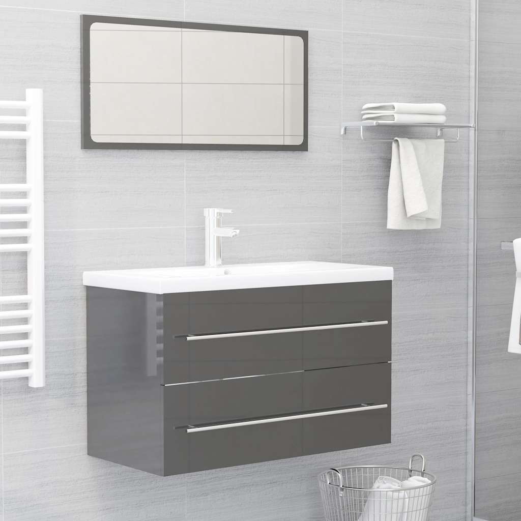 2-piece bathroom furniture set high-gloss gray wood material