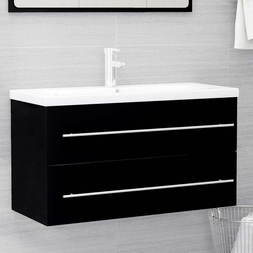 2-piece bathroom furniture set black wood material