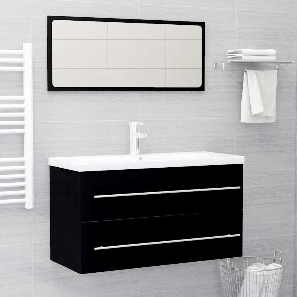 2-piece bathroom furniture set black wood material