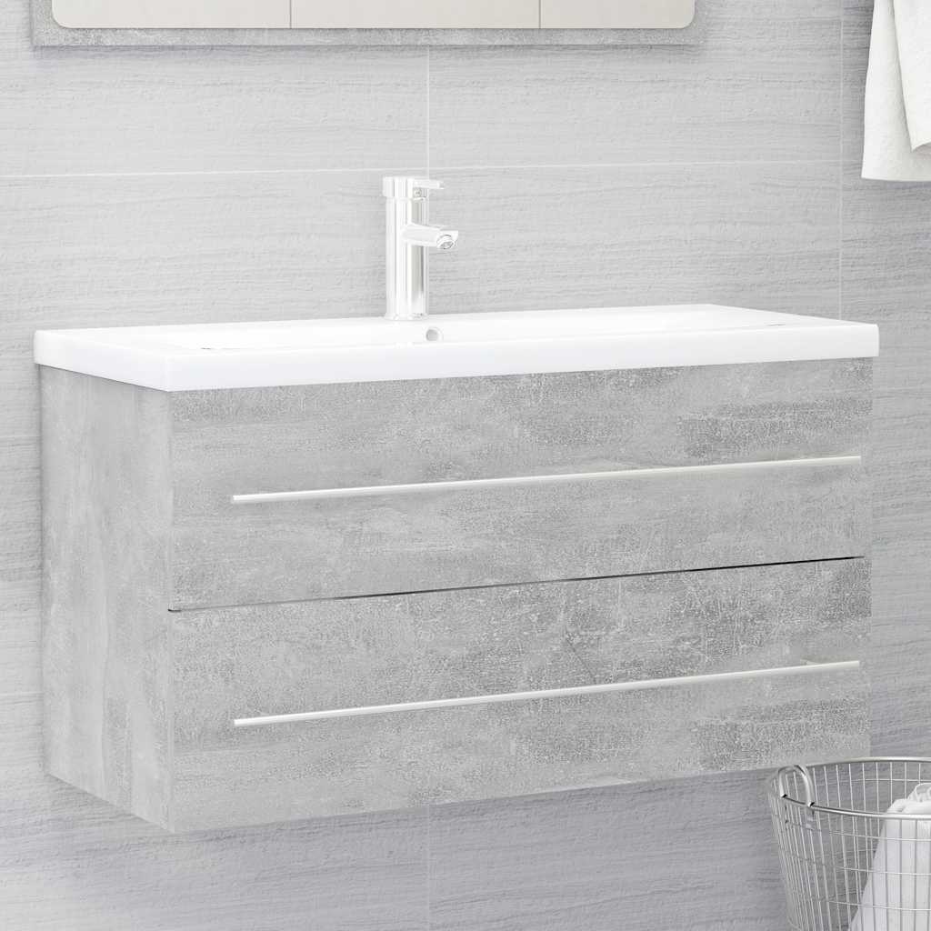 2-piece bathroom furniture set concrete gray wood material