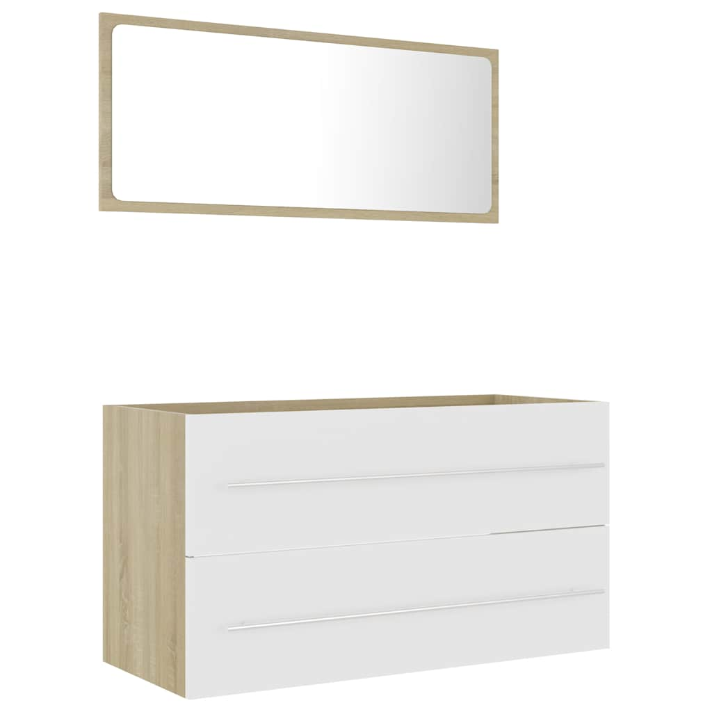 2-piece bathroom furniture set white and Sonoma oak wood material