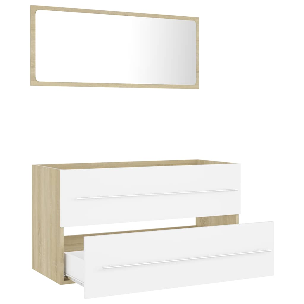 2-piece bathroom furniture set white and Sonoma oak wood material