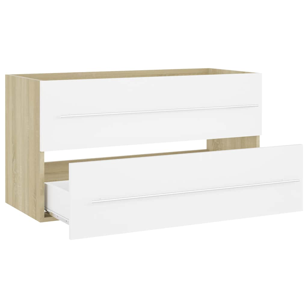 2-piece bathroom furniture set white and Sonoma oak wood material