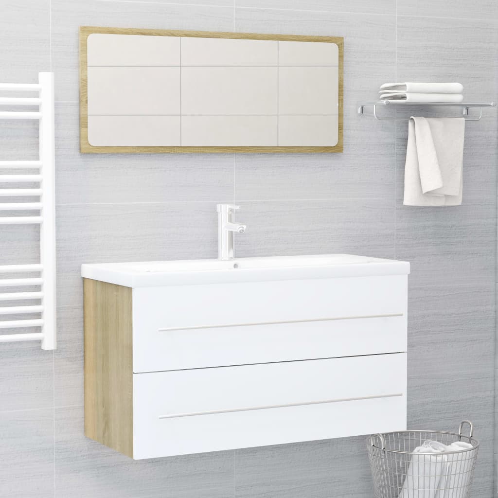 2-piece bathroom furniture set white and Sonoma oak wood material