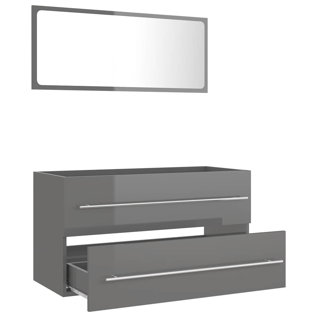 2-piece bathroom furniture set high-gloss gray wood material