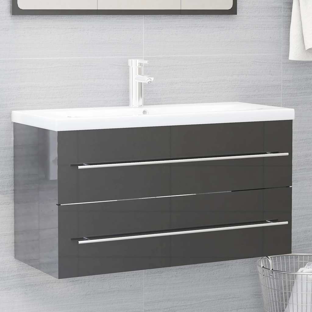 2-piece bathroom furniture set high-gloss gray wood material