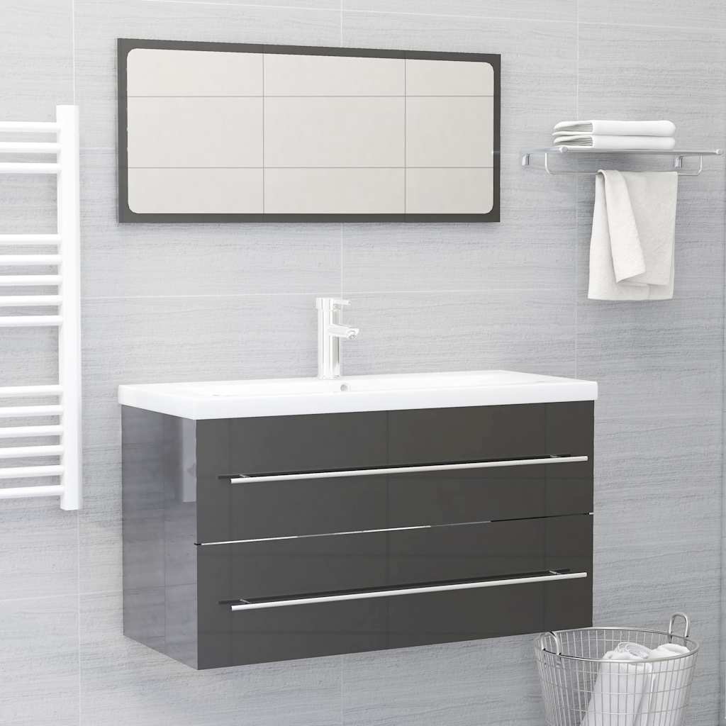 2-piece bathroom furniture set high-gloss gray wood material