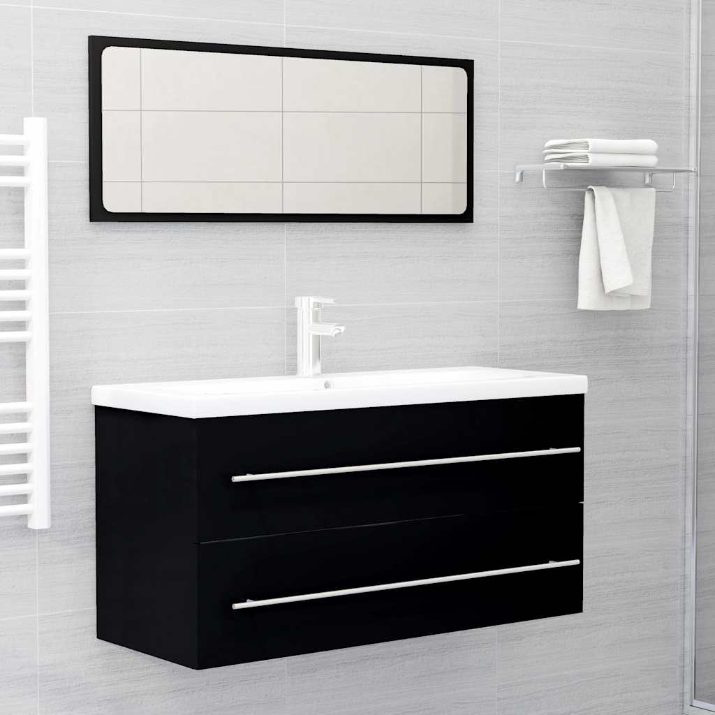 2-piece bathroom furniture set black wood material