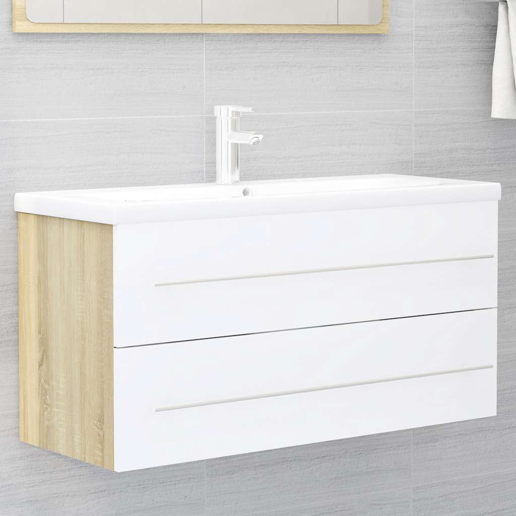 2-piece bathroom furniture set white and Sonoma oak wood material