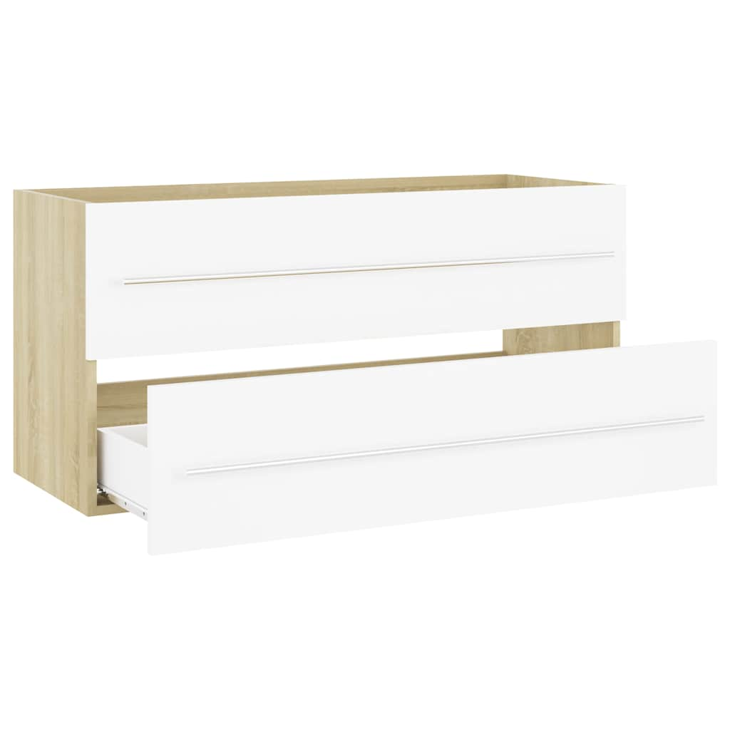 2-piece bathroom furniture set white and Sonoma oak wood material