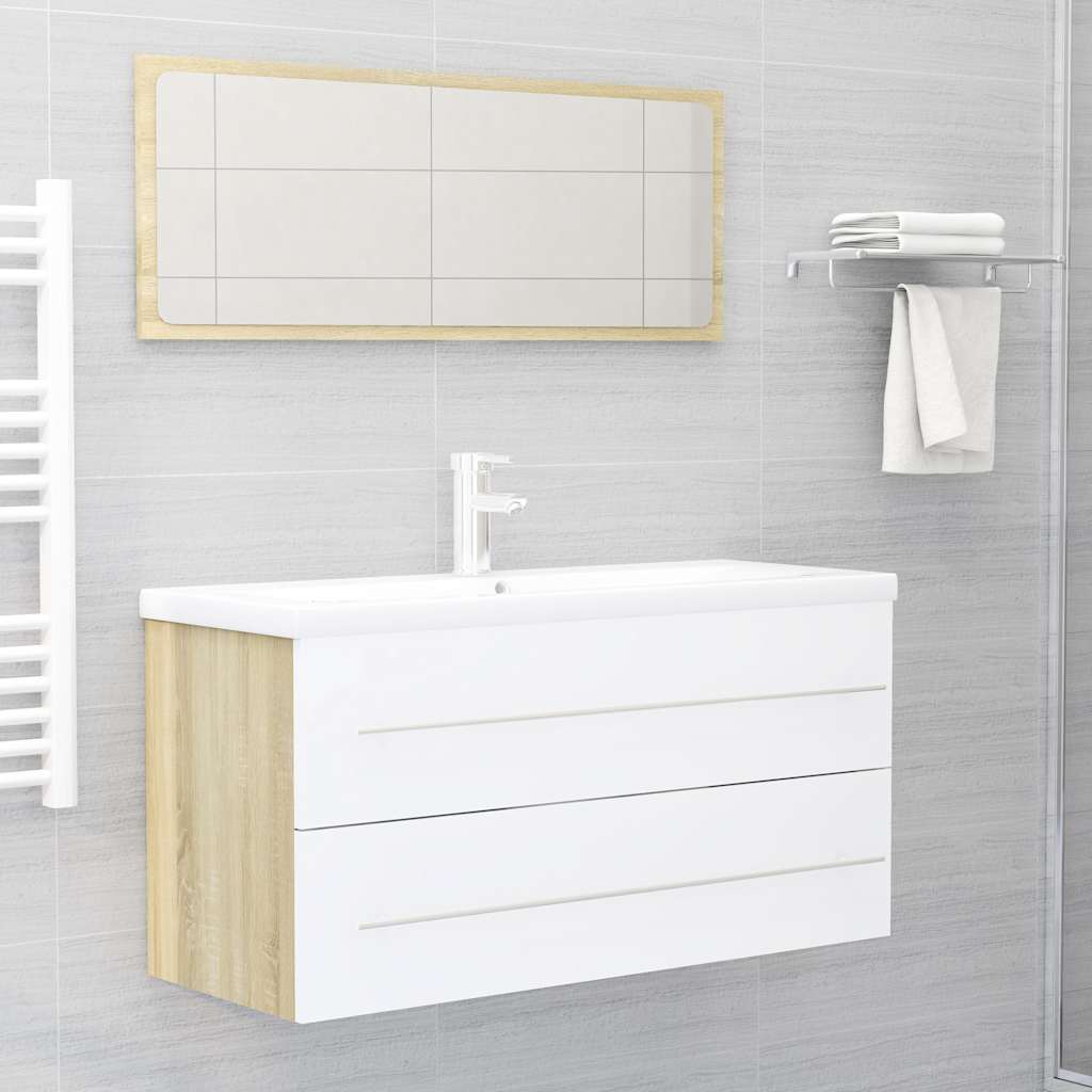 2-piece bathroom furniture set white and Sonoma oak wood material