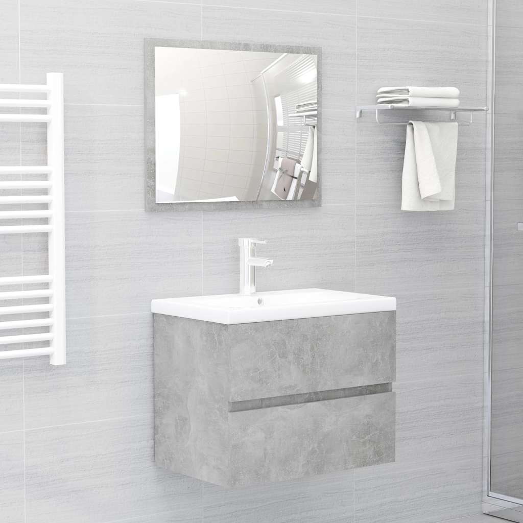 2-piece bathroom furniture set concrete gray wood material