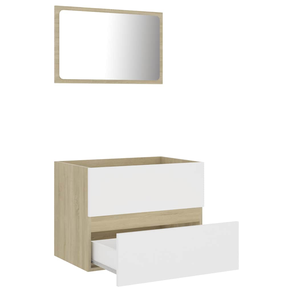 2-piece bathroom furniture set white and Sonoma oak wood material