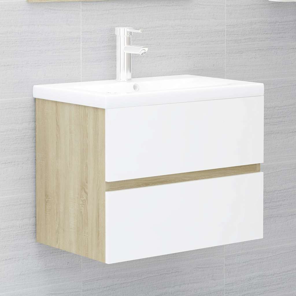 2-piece bathroom furniture set white and Sonoma oak wood material