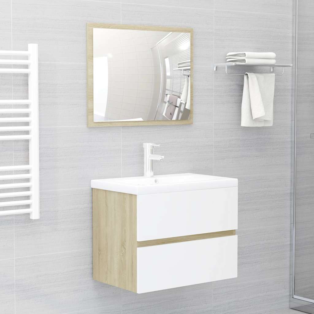 2-piece bathroom furniture set white and Sonoma oak wood material