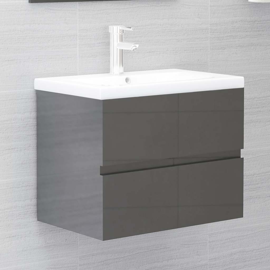 2-piece bathroom furniture set high-gloss gray wood material