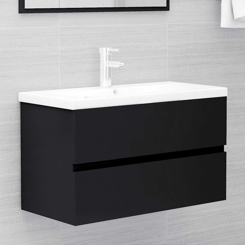 2-piece bathroom furniture set black wood material