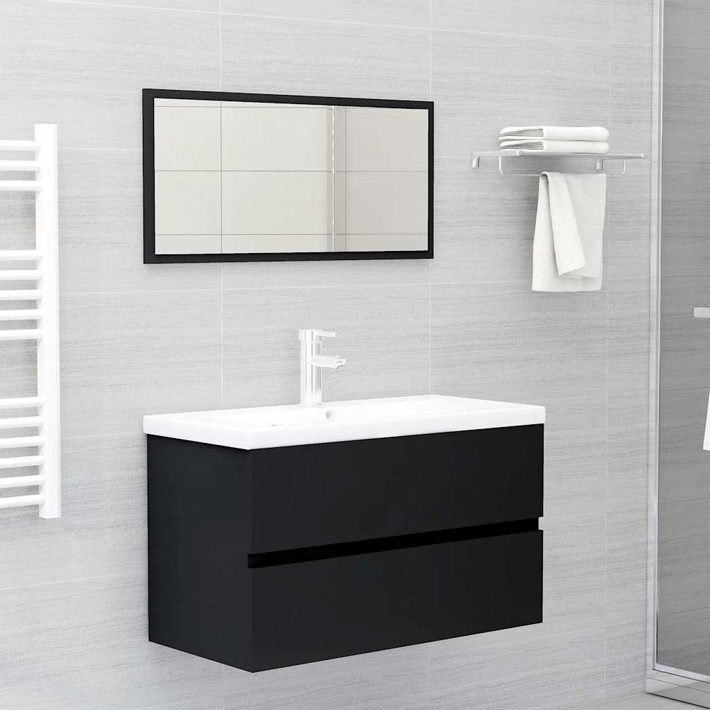 2-piece bathroom furniture set black wood material