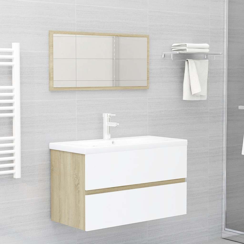 2-piece bathroom furniture set white and Sonoma oak wood material