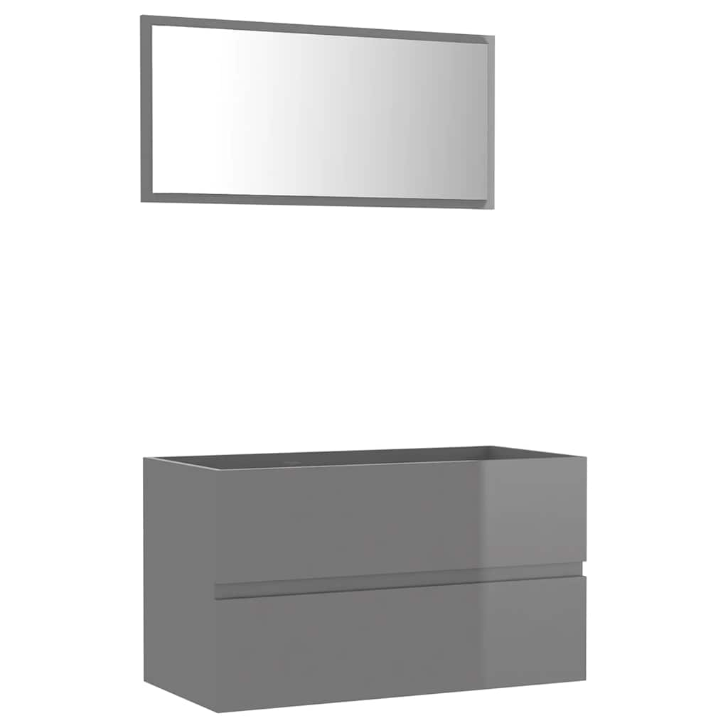 2-piece bathroom furniture set high-gloss gray wood material