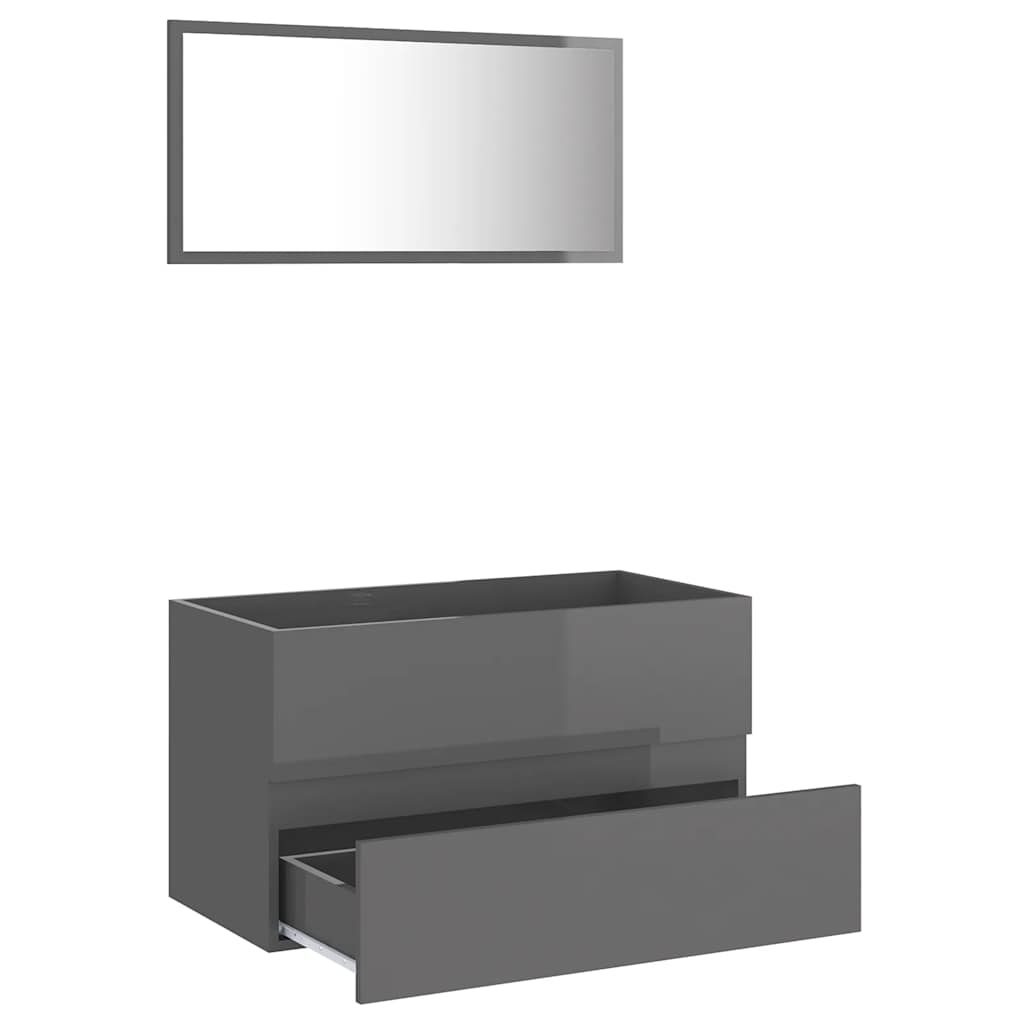 2-piece bathroom furniture set high-gloss gray wood material