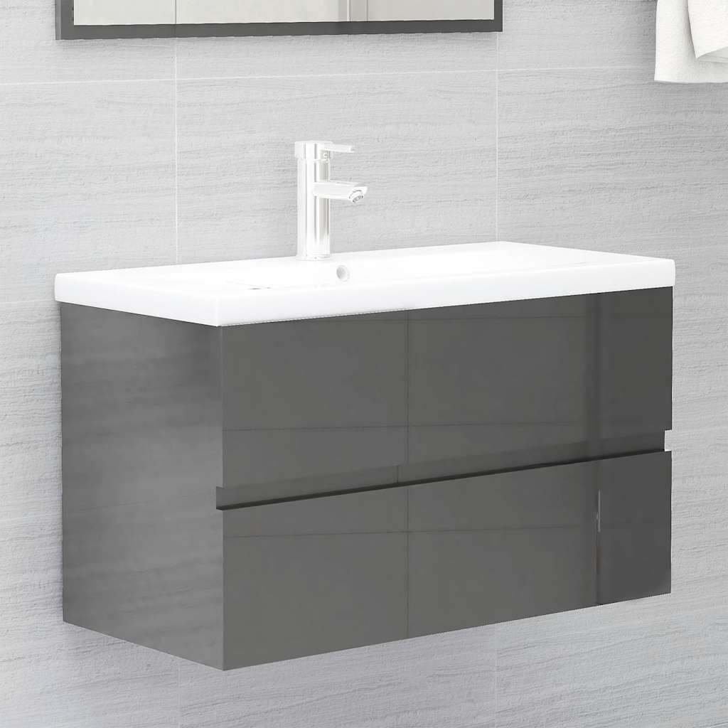 2-piece bathroom furniture set high-gloss gray wood material