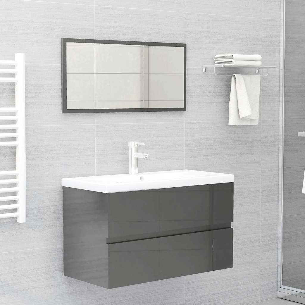 2-piece bathroom furniture set high-gloss gray wood material