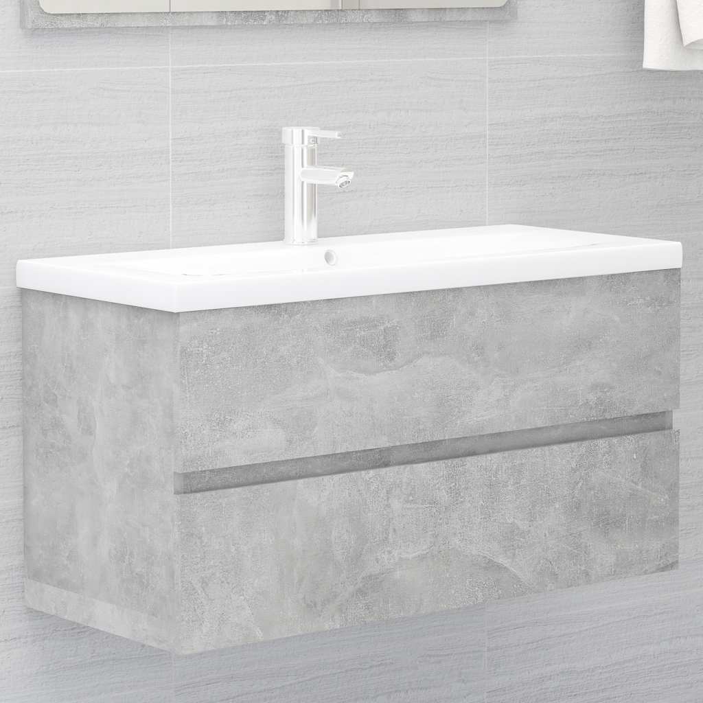 2-piece bathroom furniture set concrete gray wood material