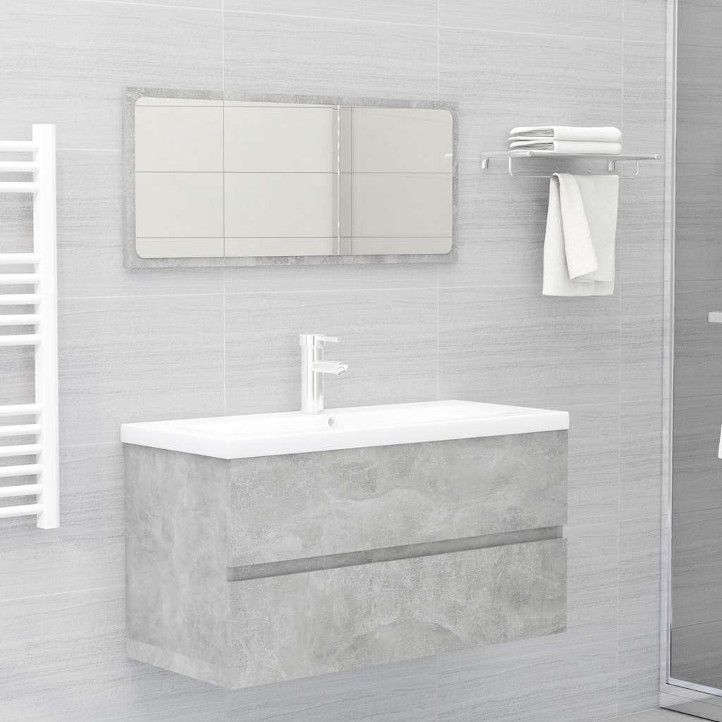 2-piece bathroom furniture set concrete gray wood material