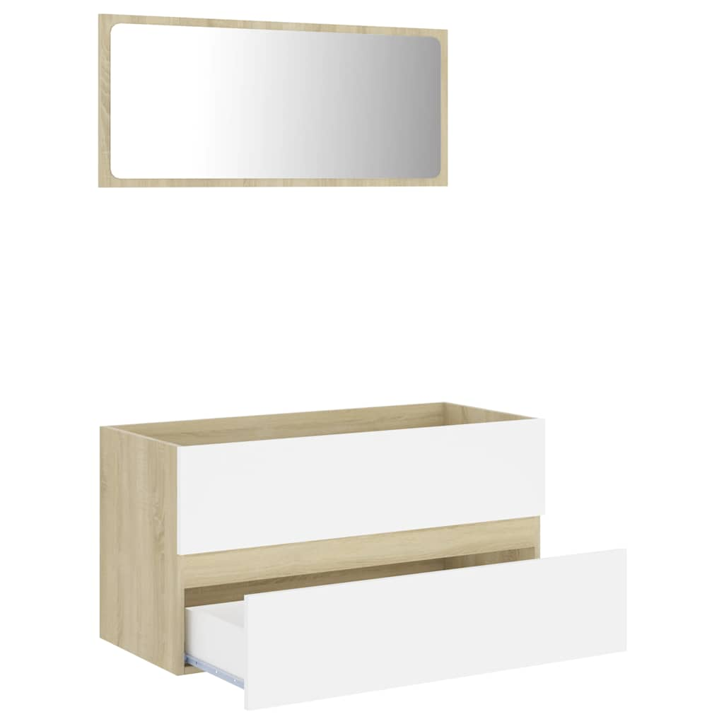 2-piece bathroom furniture set white and Sonoma oak wood material