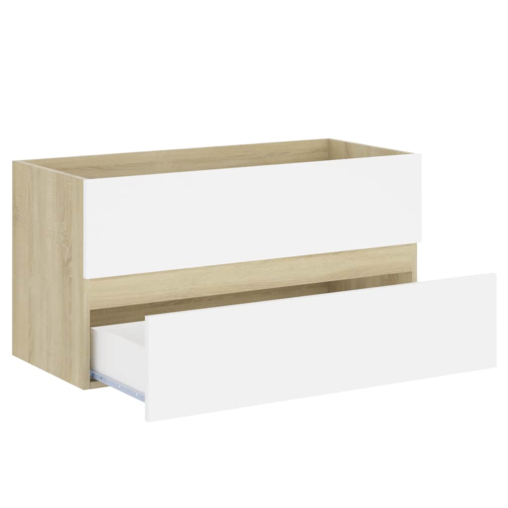 2-piece bathroom furniture set white and Sonoma oak wood material