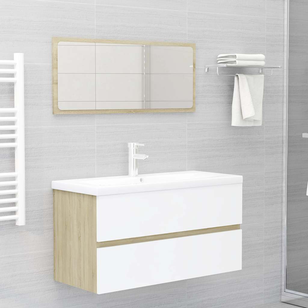 2-piece bathroom furniture set white and Sonoma oak wood material