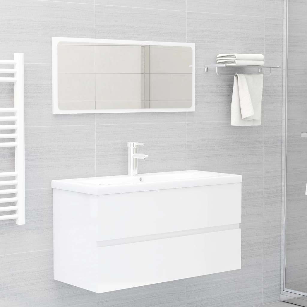 2-piece bathroom furniture set high-gloss white wood material