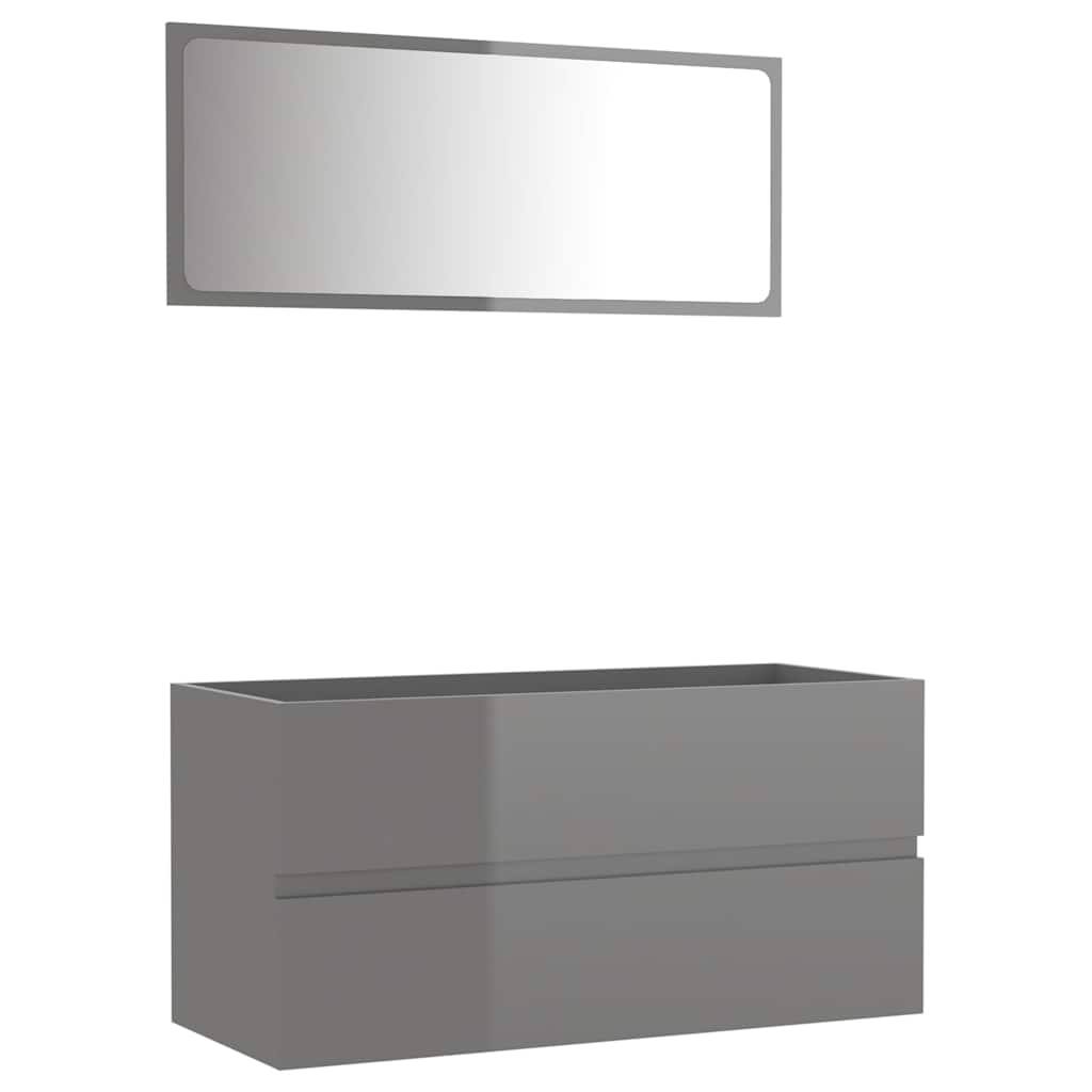 2-piece bathroom furniture set high-gloss gray wood material