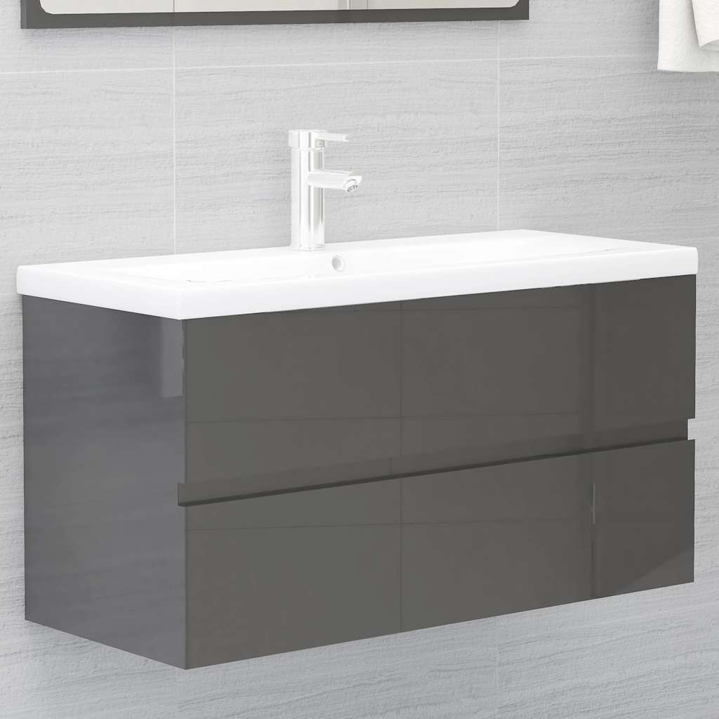 2-piece bathroom furniture set high-gloss gray wood material