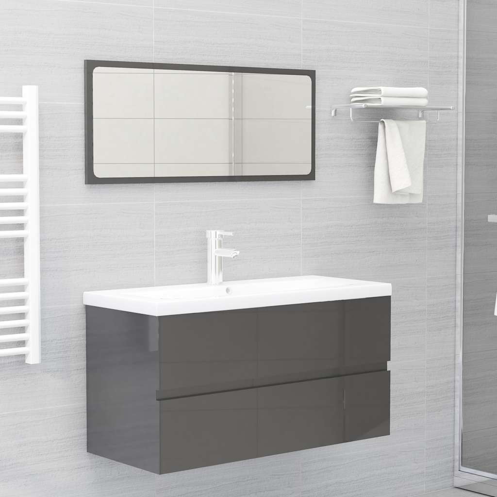 2-piece bathroom furniture set high-gloss gray wood material