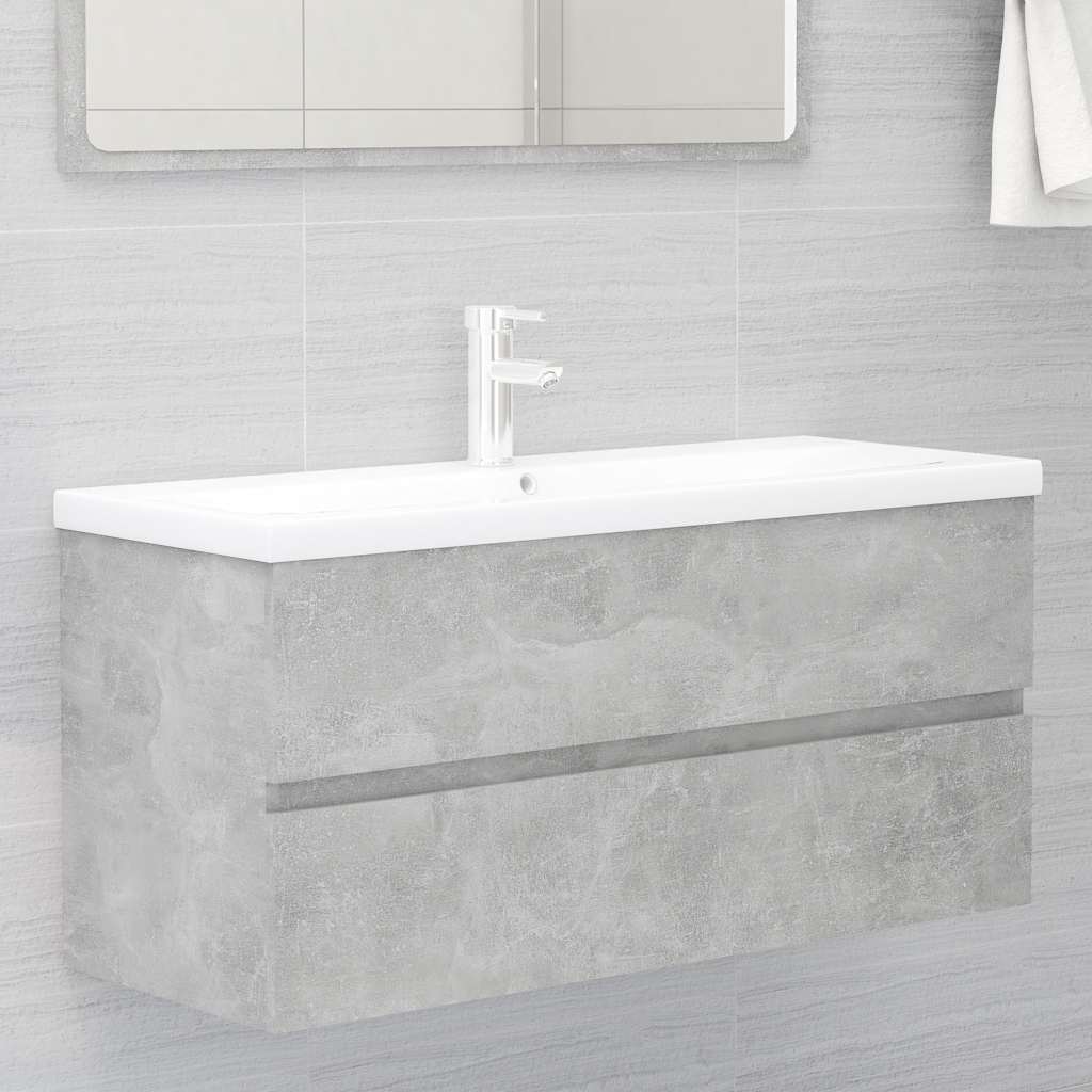 2-piece bathroom furniture set concrete gray wood material