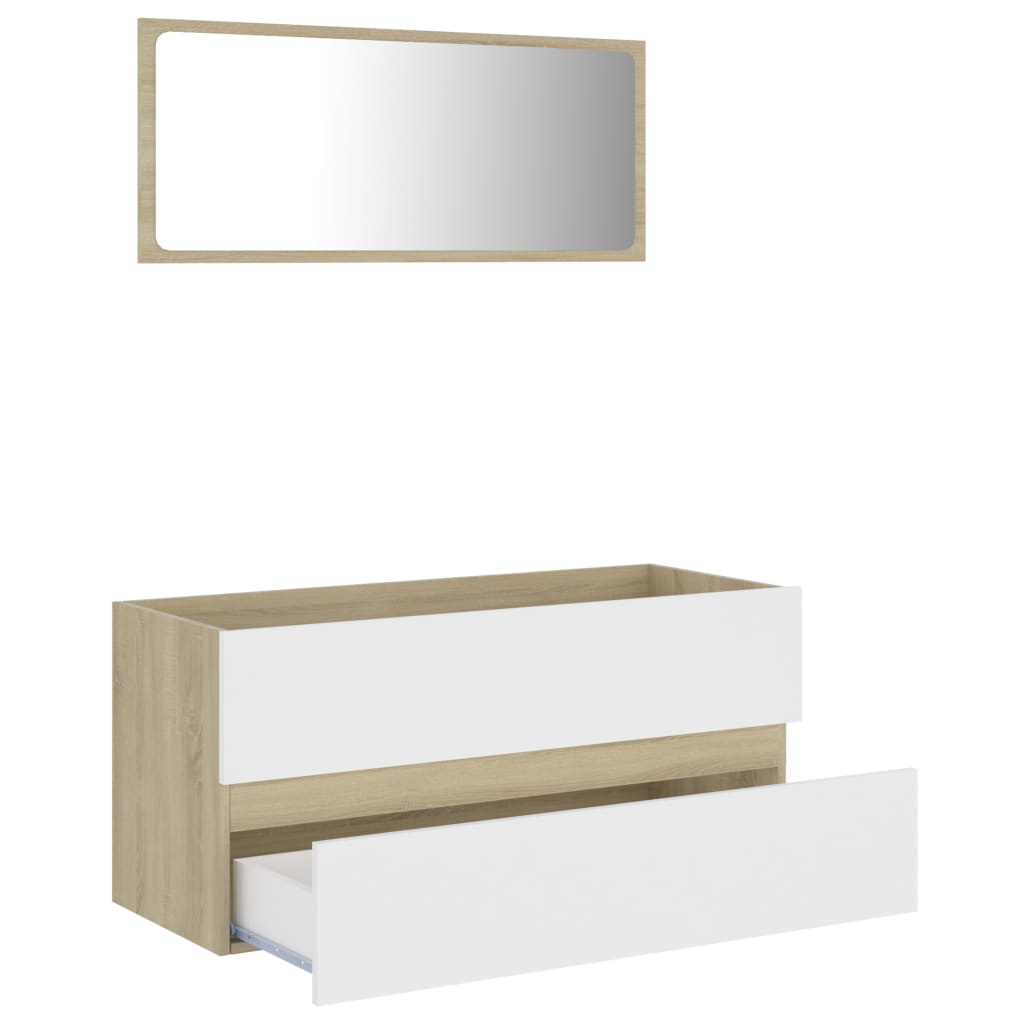 2-piece bathroom furniture set white and Sonoma oak wood material