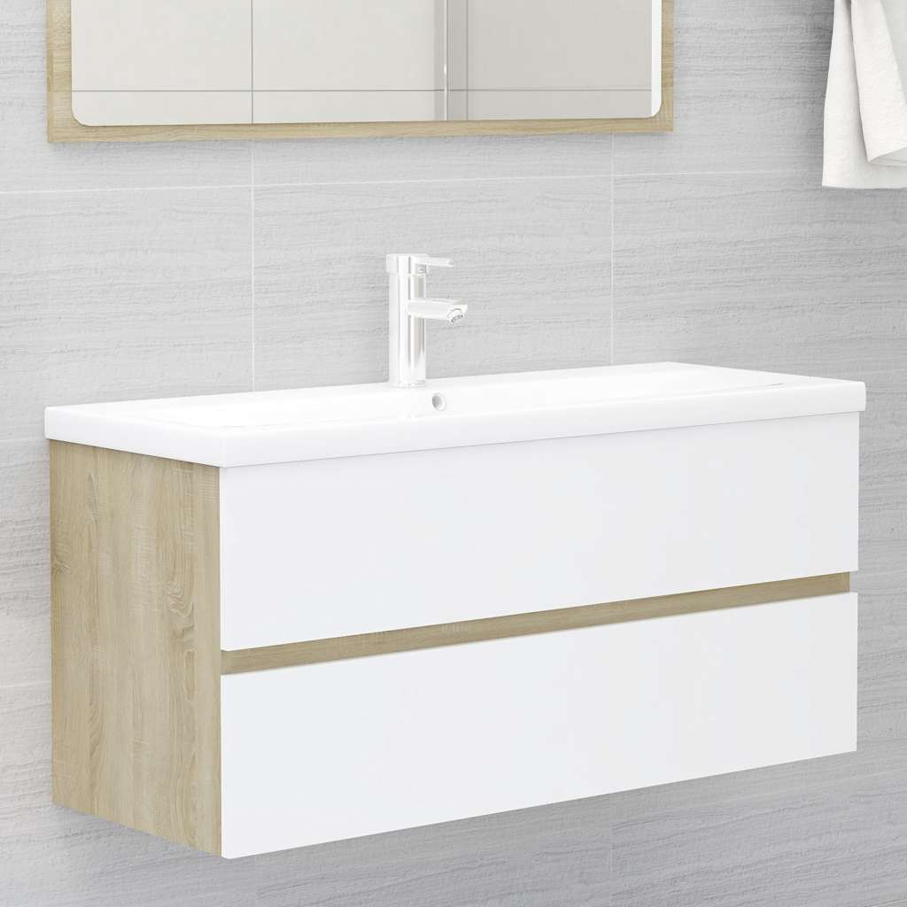 2-piece bathroom furniture set white and Sonoma oak wood material