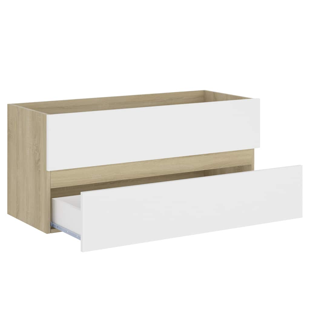 2-piece bathroom furniture set white and Sonoma oak wood material