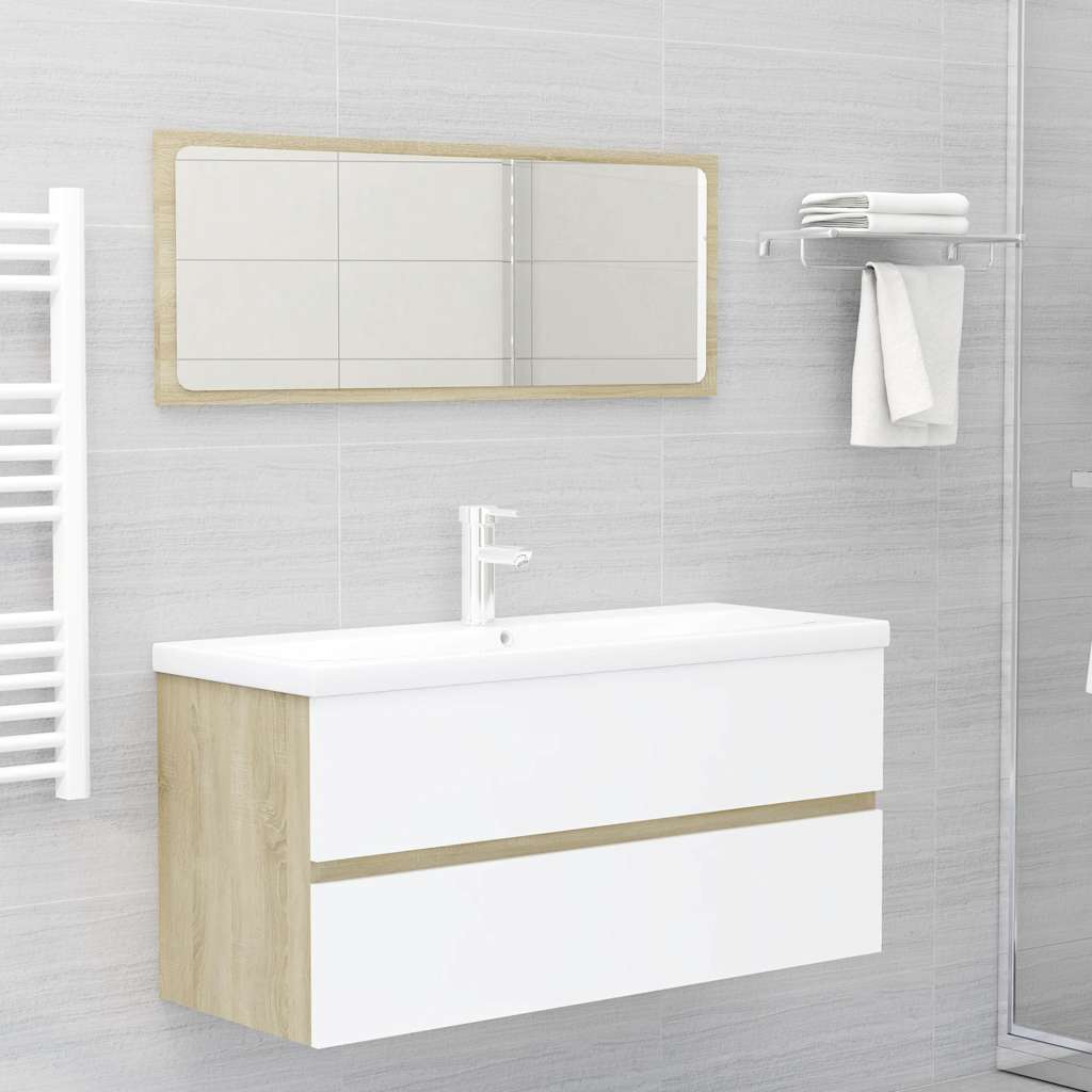 2-piece bathroom furniture set white and Sonoma oak wood material