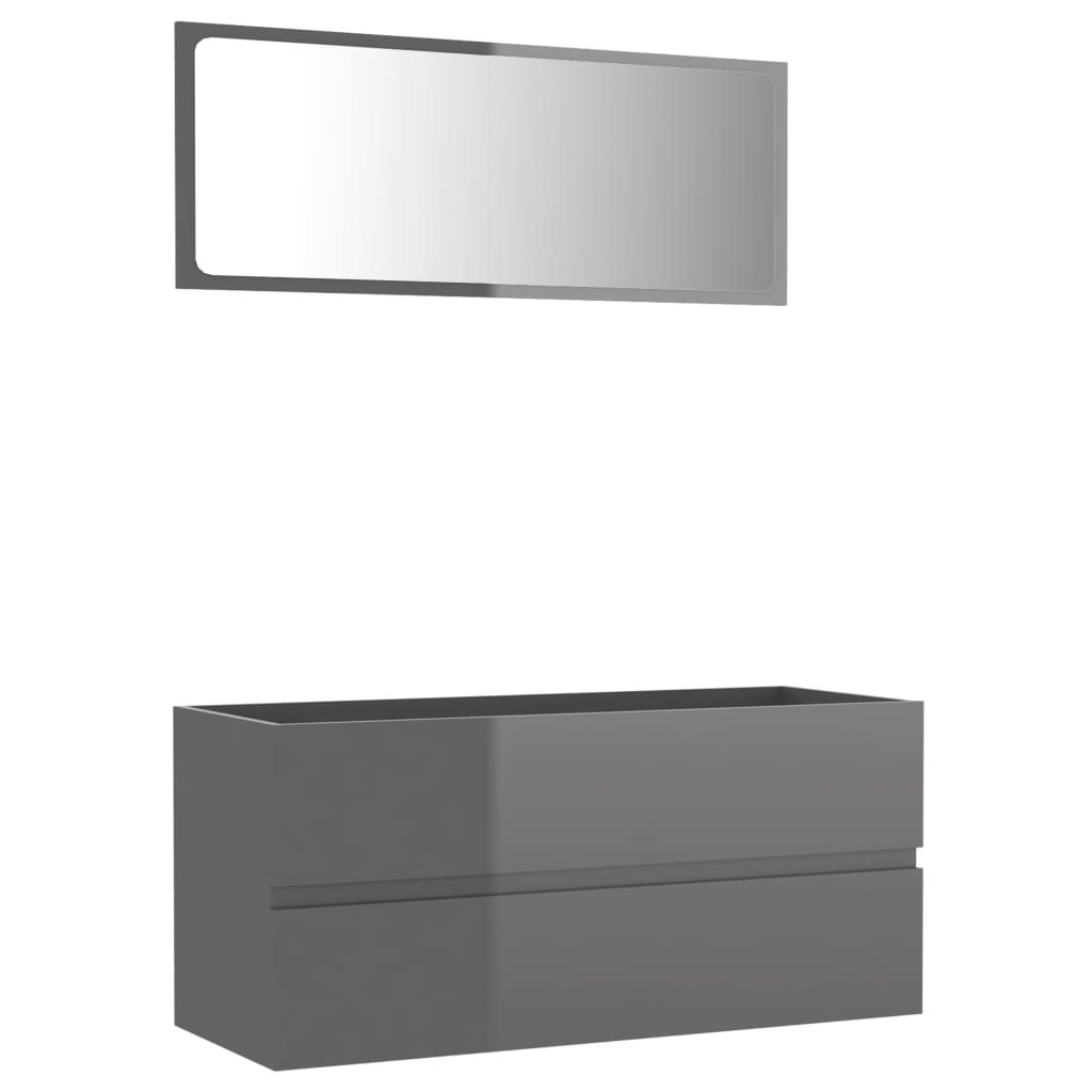 2-piece bathroom furniture set high-gloss gray wood material