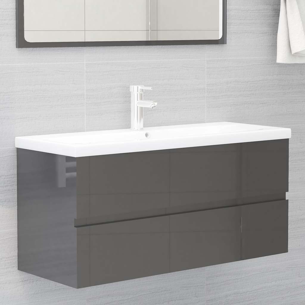 2-piece bathroom furniture set high-gloss gray wood material