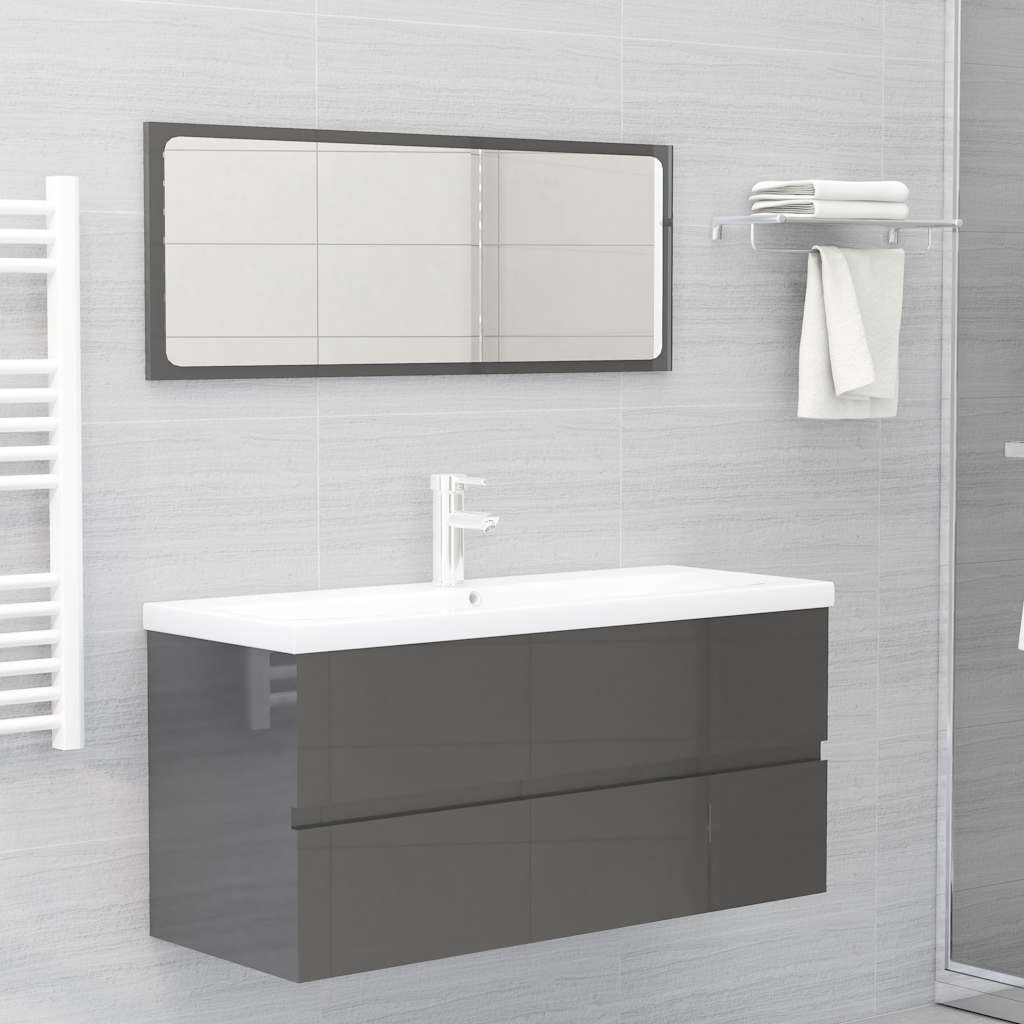 2-piece bathroom furniture set high-gloss gray wood material