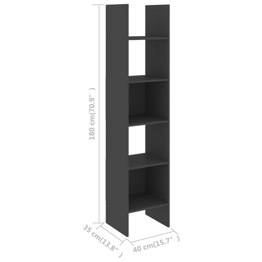 Bookshelf Grey 40x35x180 cm Wood Material