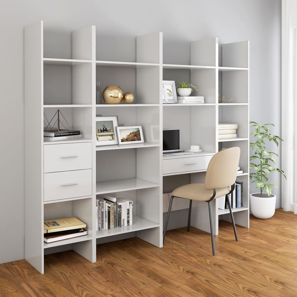 Bookcase High Gloss White 40x35x180 cm Wood Material