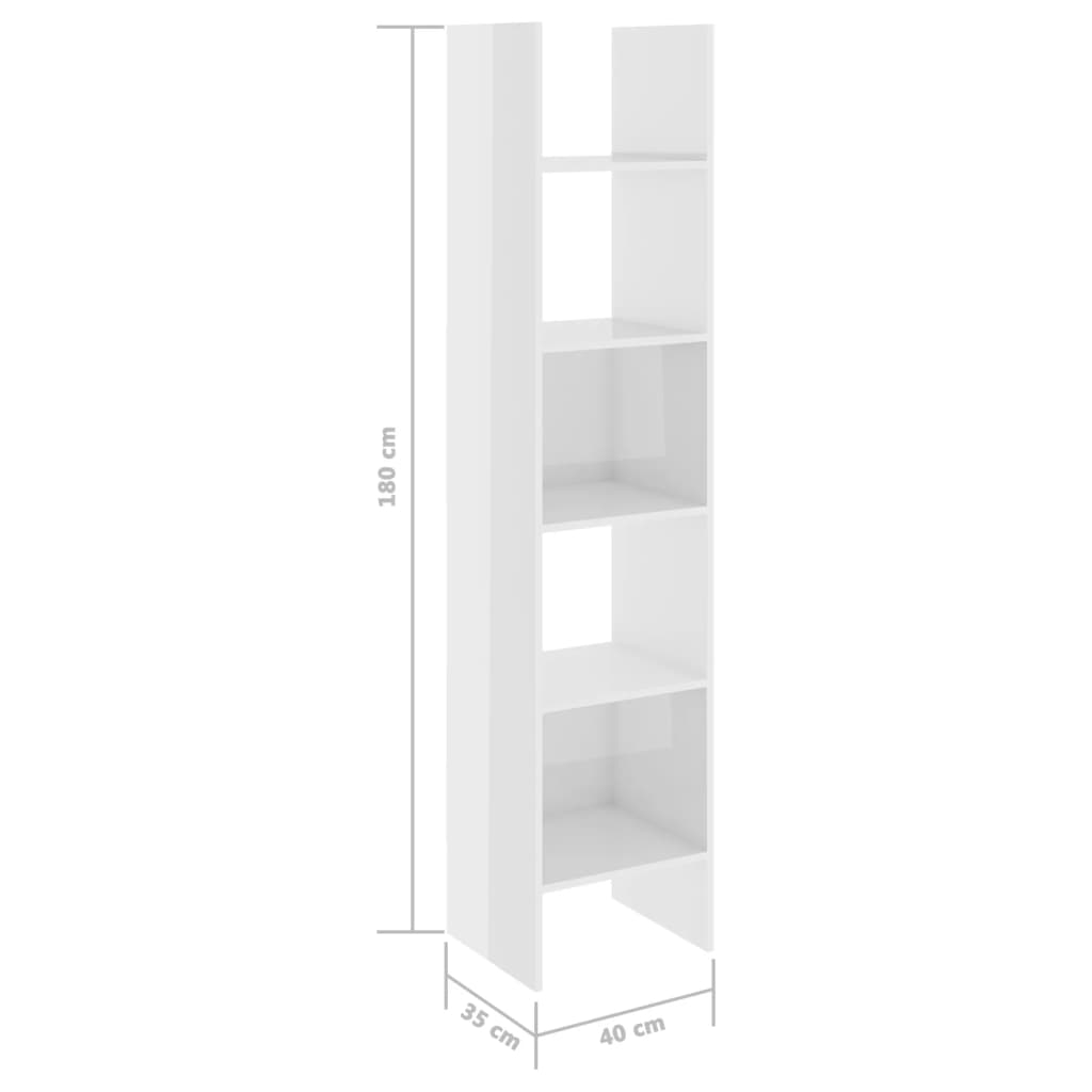 Bookcase High Gloss White 40x35x180 cm Wood Material