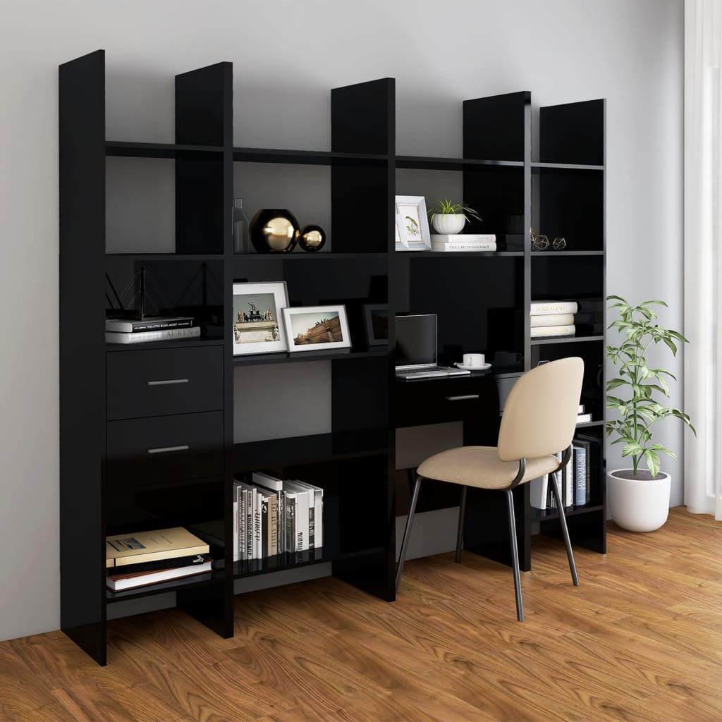 Bookshelf High Gloss Black 40x35x180 cm Wood Material